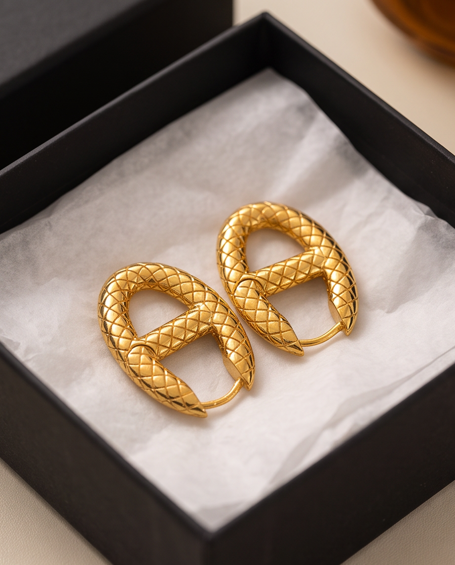 Woven Snake Oval Hoop Earrings — Gold