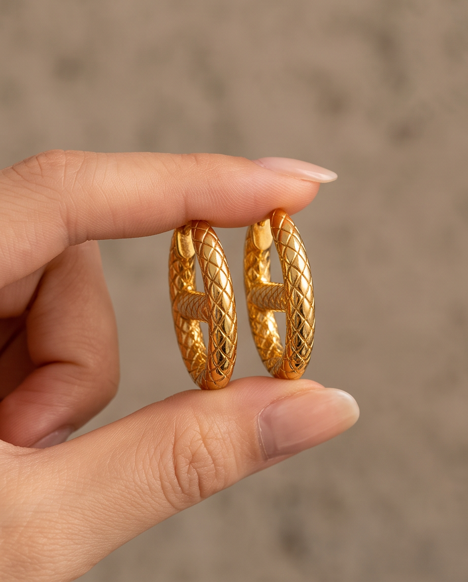 Woven Snake Oval Hoop Earrings — Gold