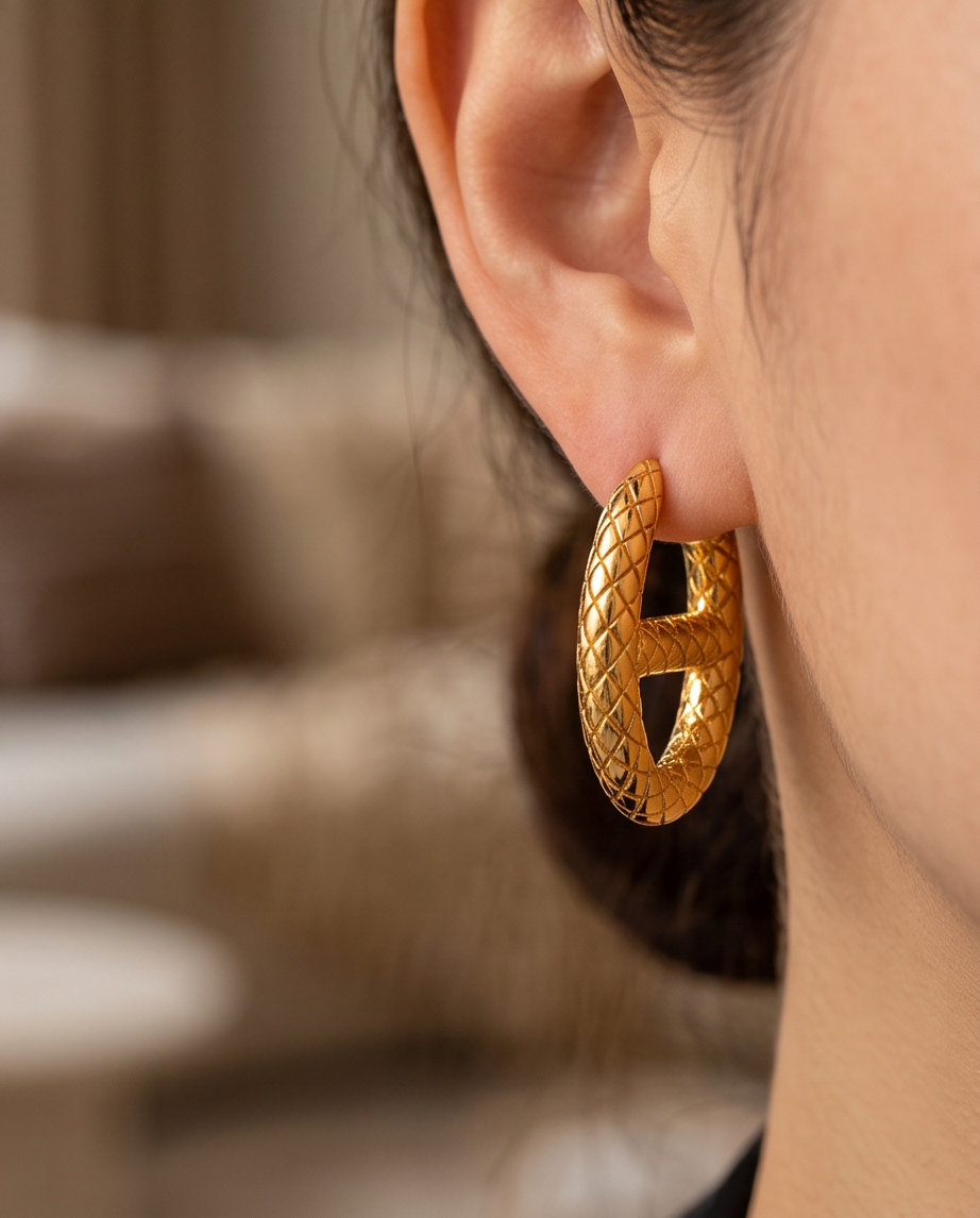 Woven Snake Oval Hoop Earrings — Gold