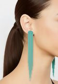Turquoise Beaded Fringe Drop Earrings