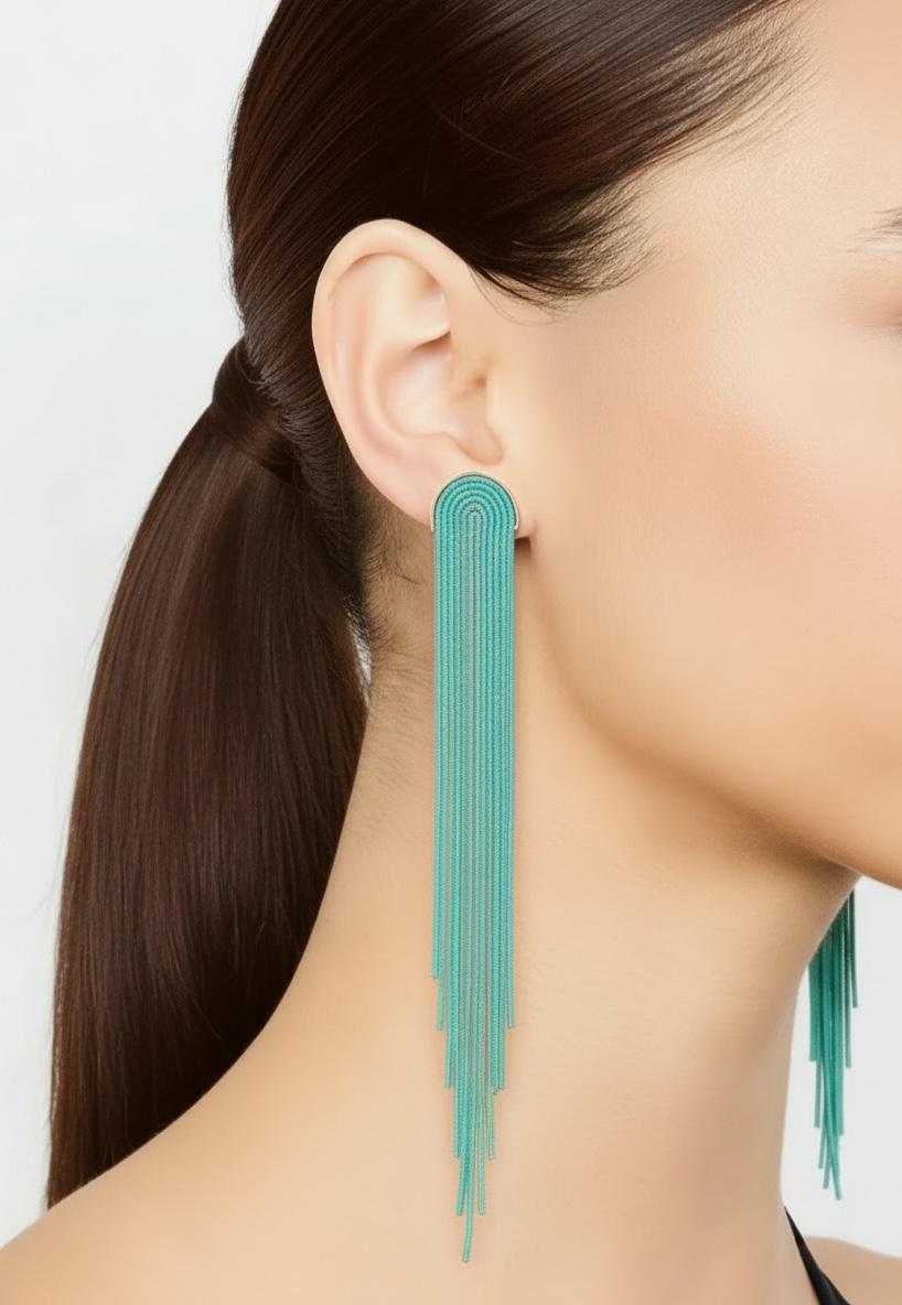 Turquoise Beaded Fringe Drop Earrings