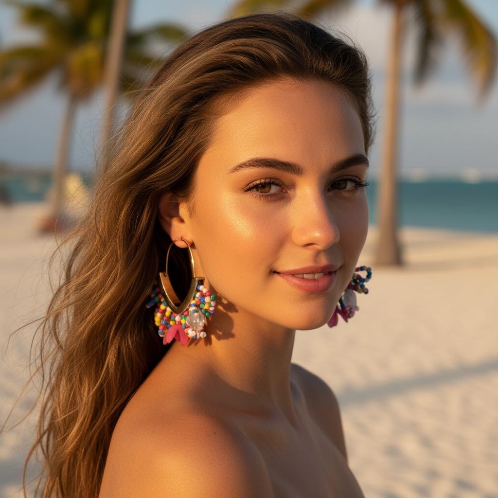 Rainbow Lotus Beaded Hoop Earrings