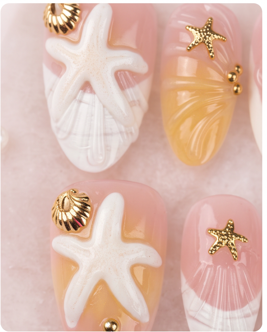 Ocean Dream press-on nails worn on hand