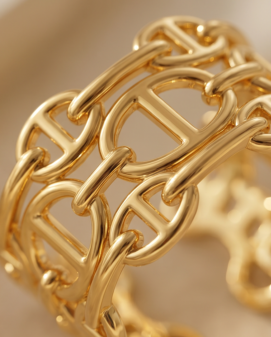 Gold Chain Link Cuff Ring