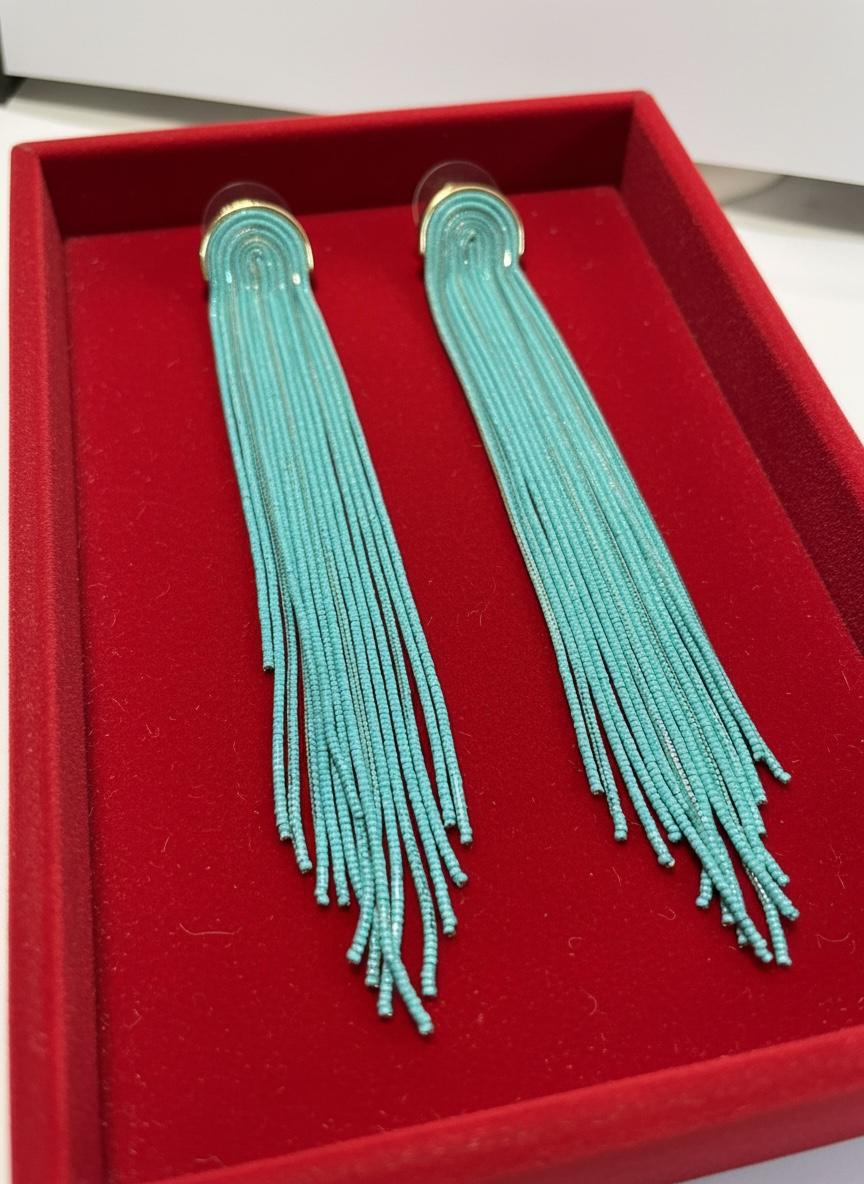 Turquoise Beaded Fringe Drop Earrings