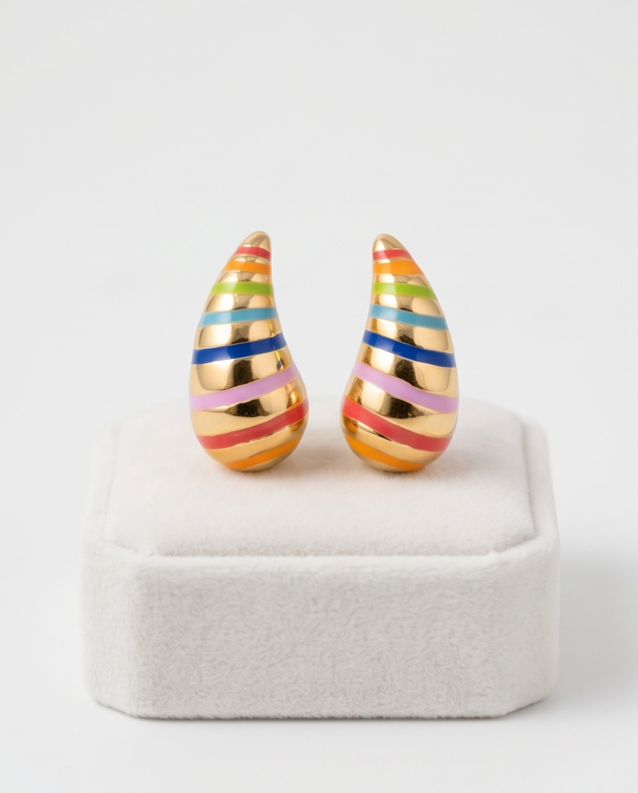 Rainbow Stripe Enamel Teardrop Earrings - lifestyle model