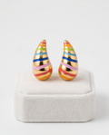 Rainbow Stripe Enamel Teardrop Earrings - lifestyle model