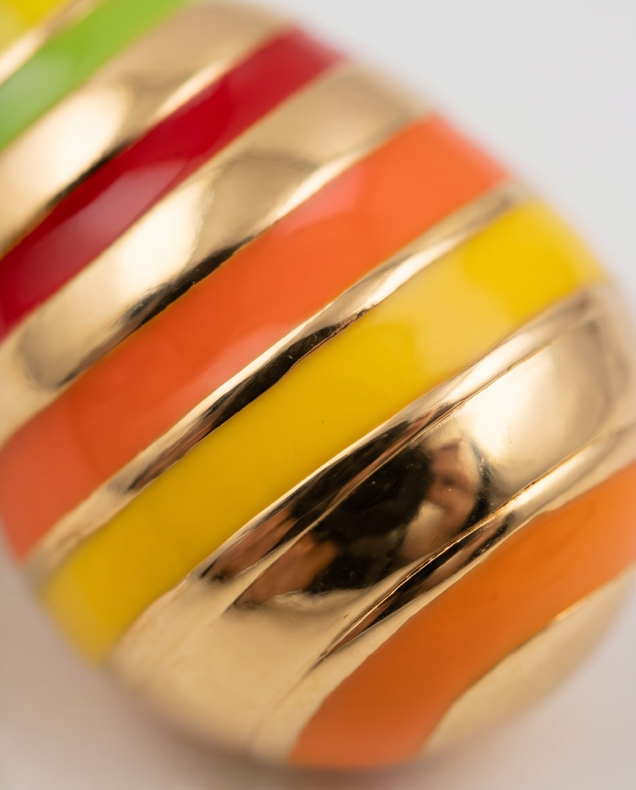Rainbow Stripe Enamel Teardrop Earrings - product shot on display