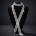 Crystal rhinestone mesh scarf choker worn on model with backless black dress