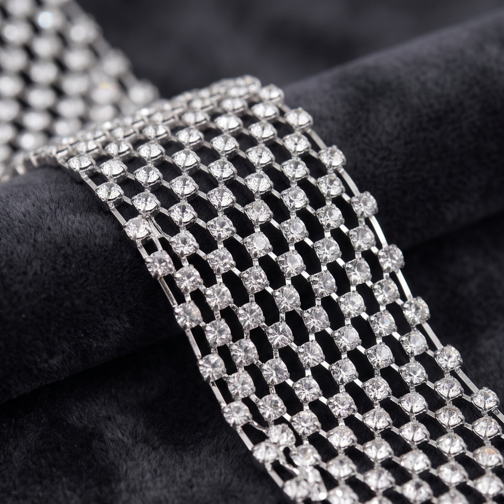 Crystal rhinestone mesh scarf choker displayed on jewellery bust