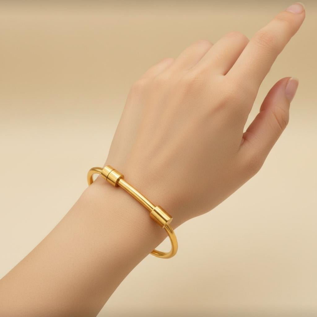 Gold Screw Bar Bangle Bracelet