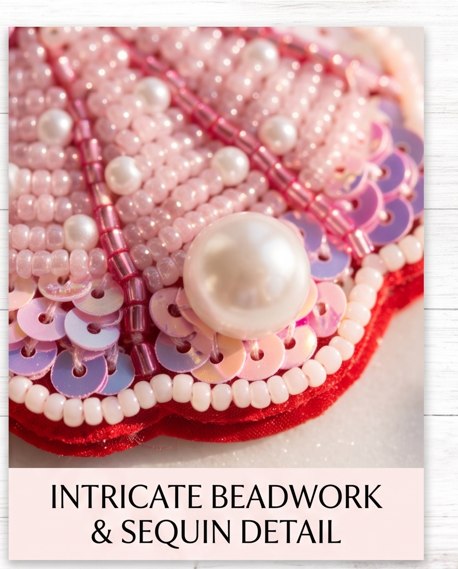 Pink Beaded Sequin Shell Heart Drop Earrings