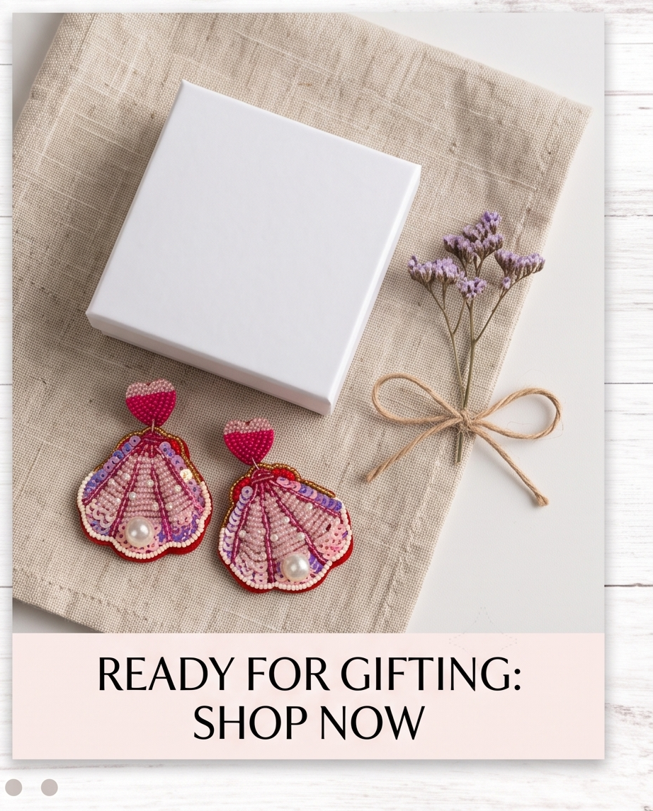 Pink Beaded Sequin Shell Heart Drop Earrings