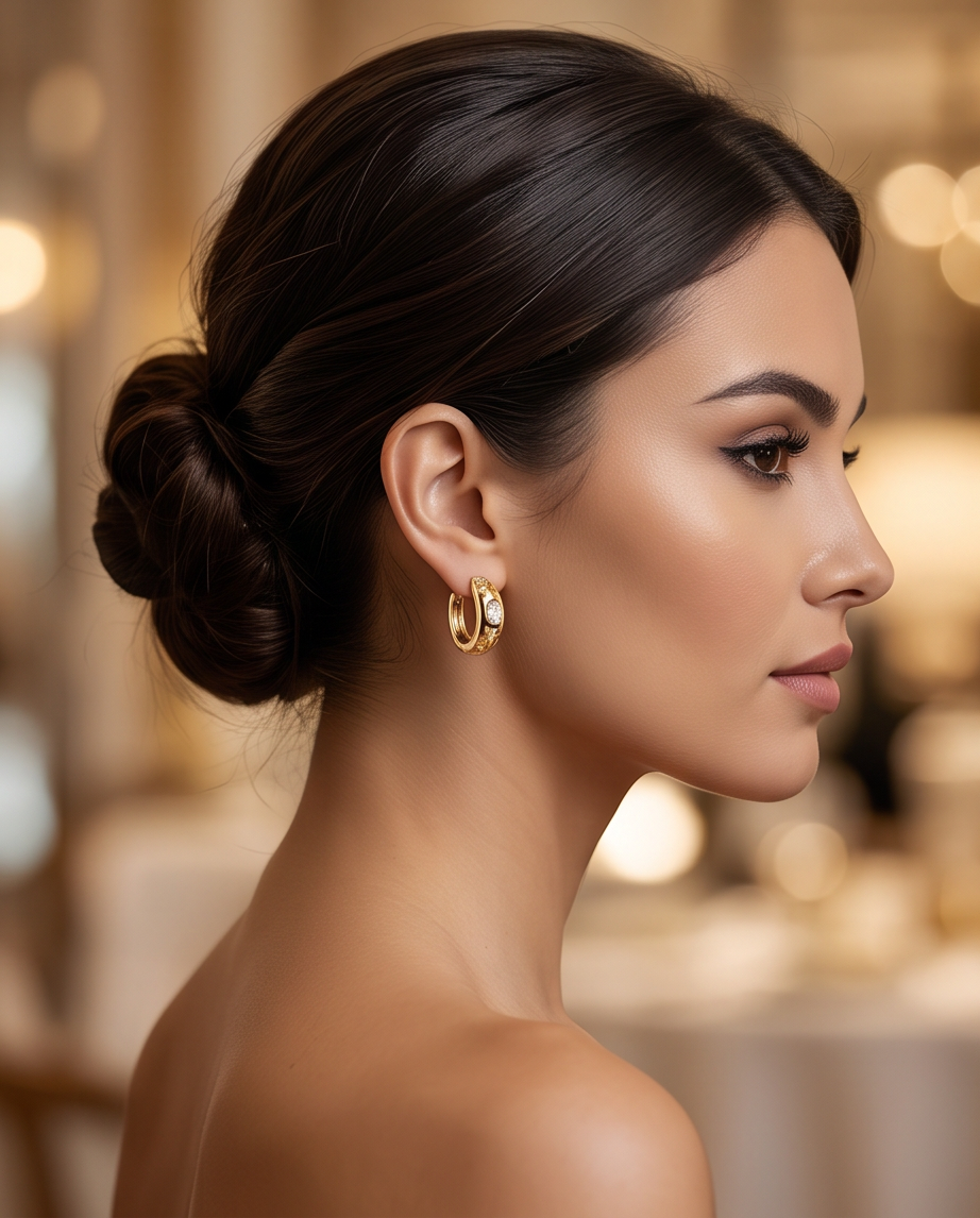 Gold Celestial Star Hoop Earrings — lifestyle model worn