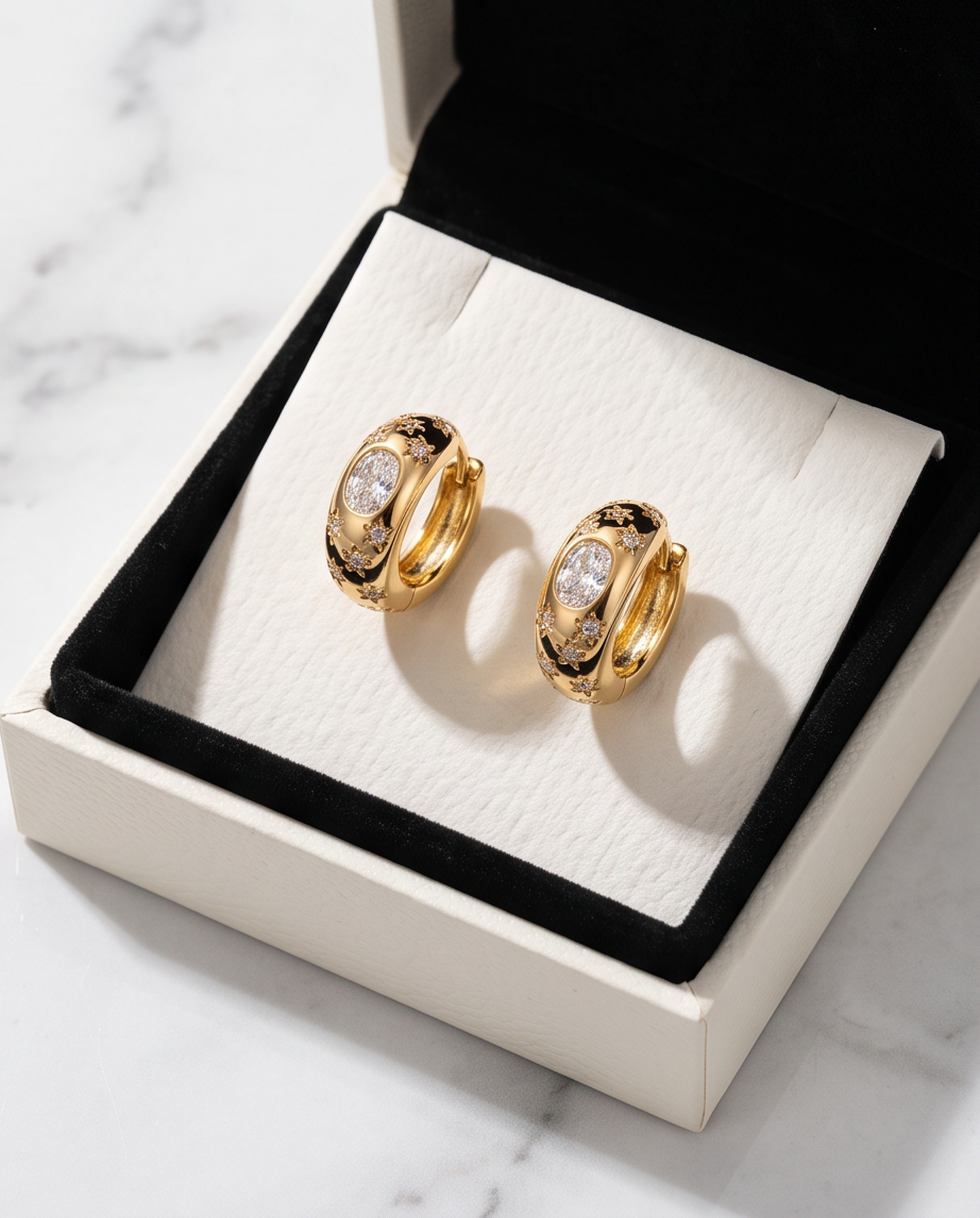 Gold Celestial Star Hoop Earrings — gift box presentation