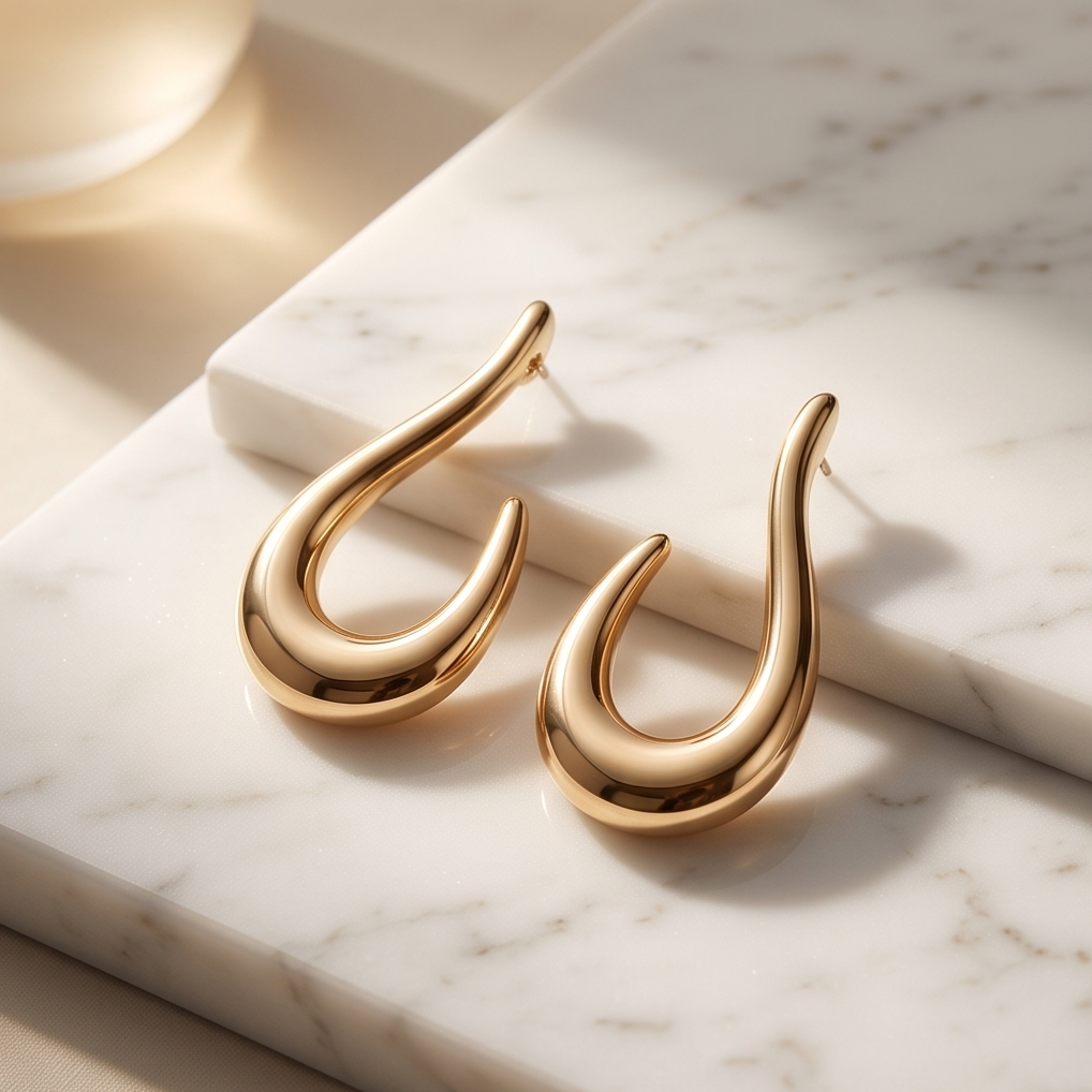 Gold Chunky Hook Drop Earrings — close-up detail