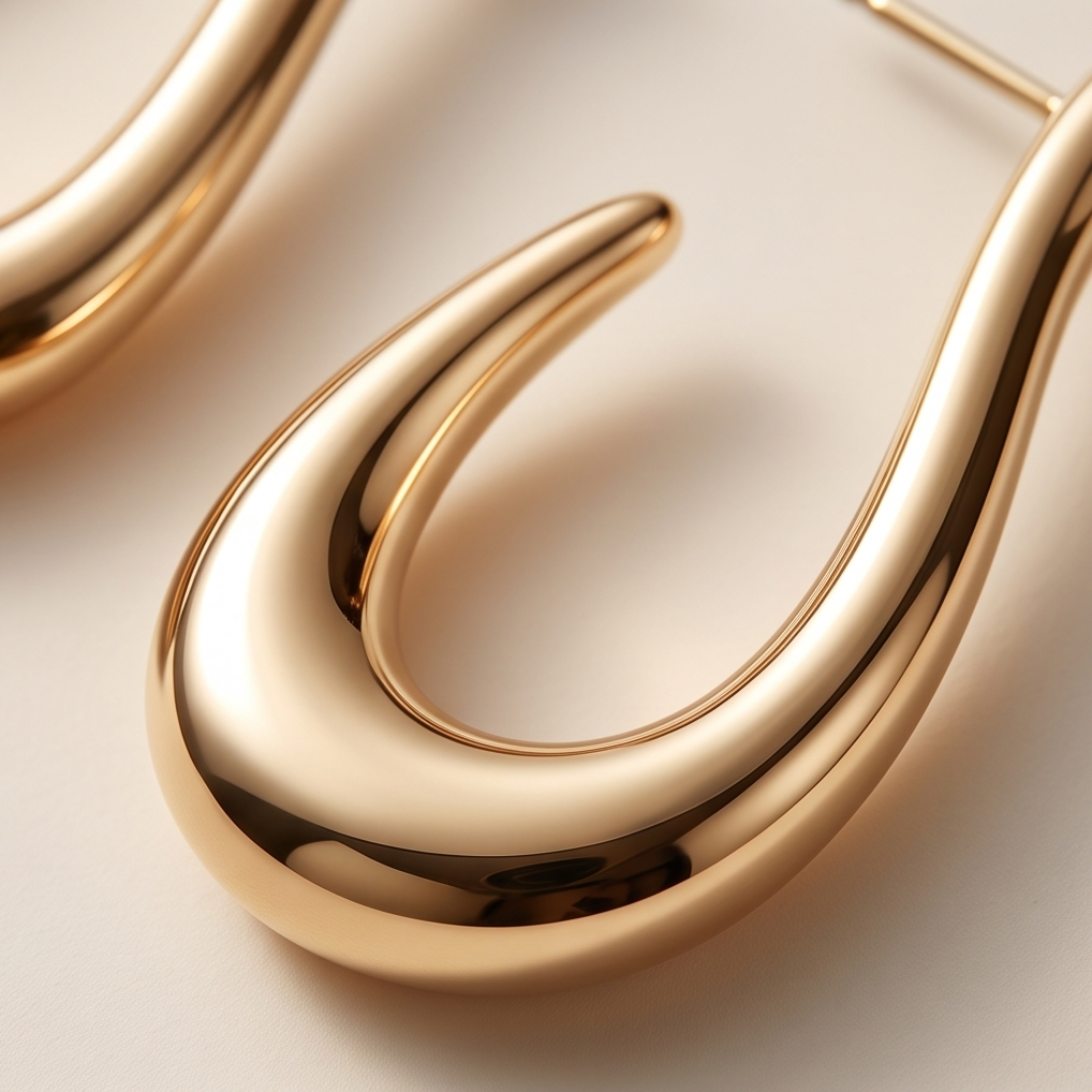 Gold Chunky Hook Drop Earrings — marble flat lay