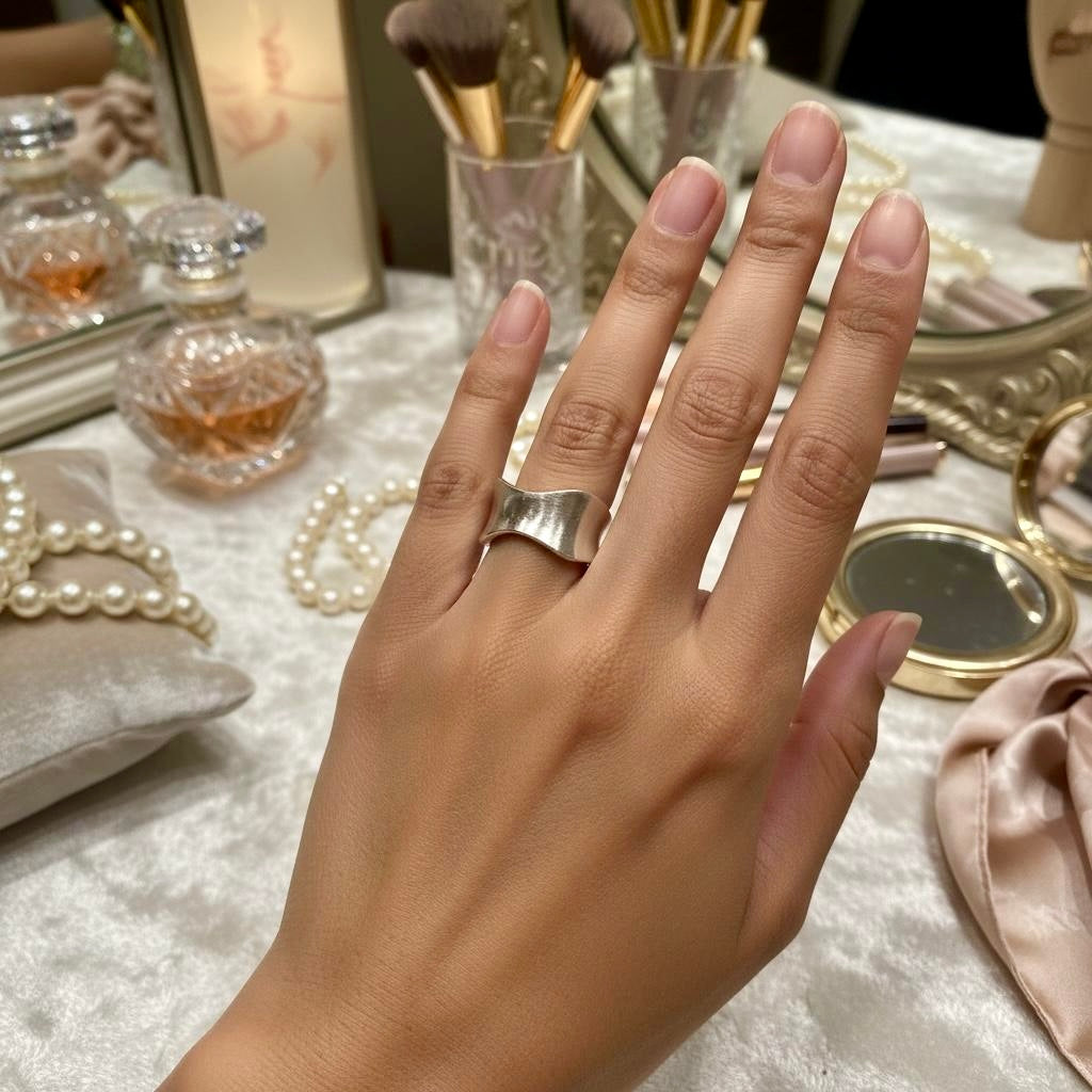 925 Sterling Silver Wide Wave Band Adjustable Ring