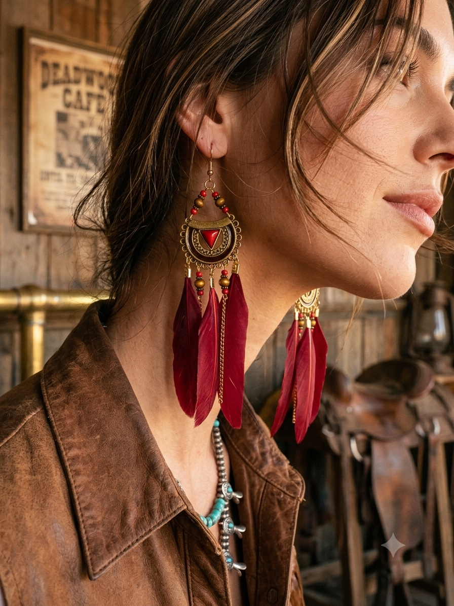 Boho Feather Chandelier Earrings