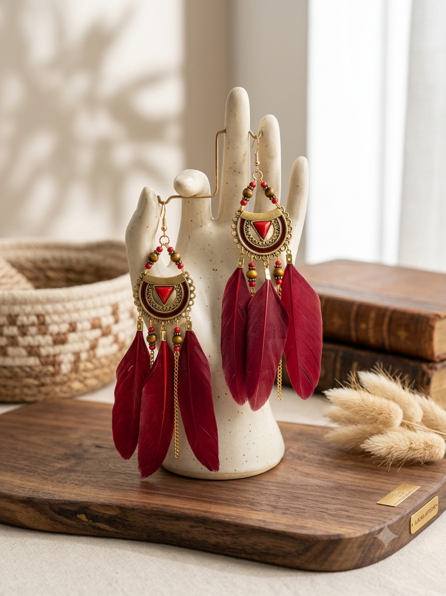 Boho Feather Chandelier Earrings
