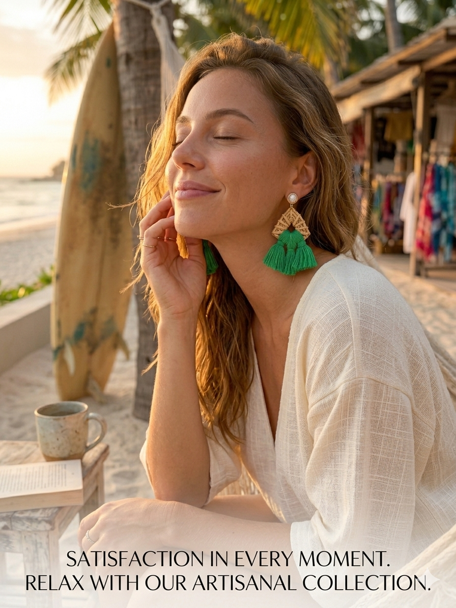 Green Tassel Rattan Drop Earrings
