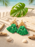 Green Tassel Rattan Drop Earrings