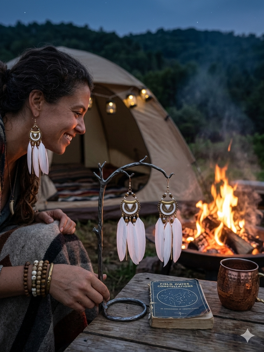 White Feather Gold Chandelier Drop Earrings