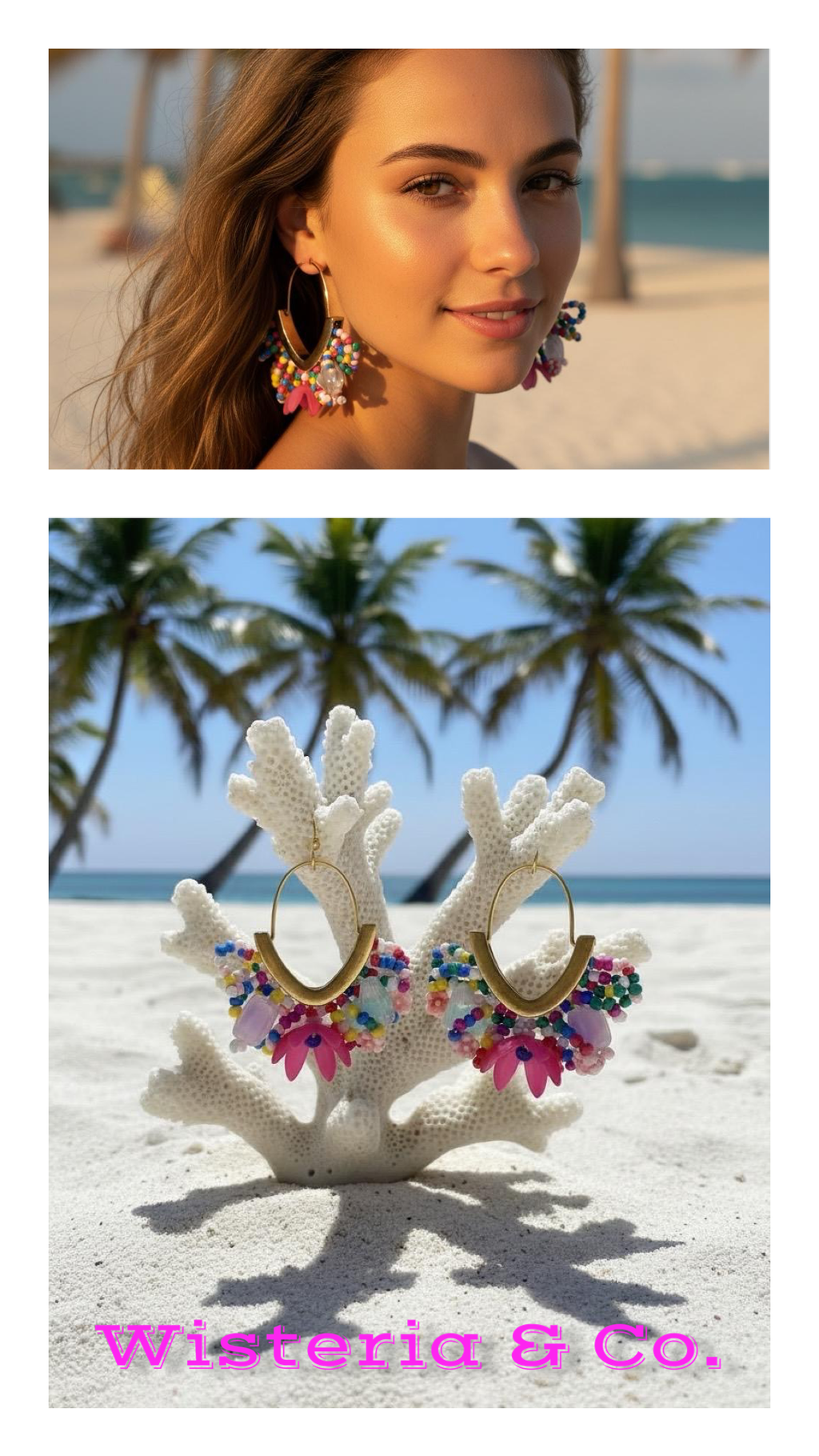 Rainbow Lotus Beaded Hoop Earrings