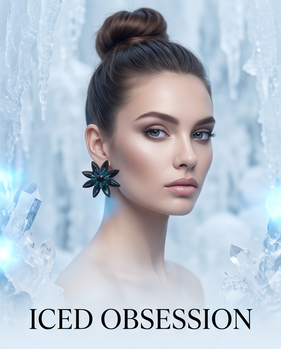 Iced Obsession - Navy Crystal Flower Stud Earrings campaign image