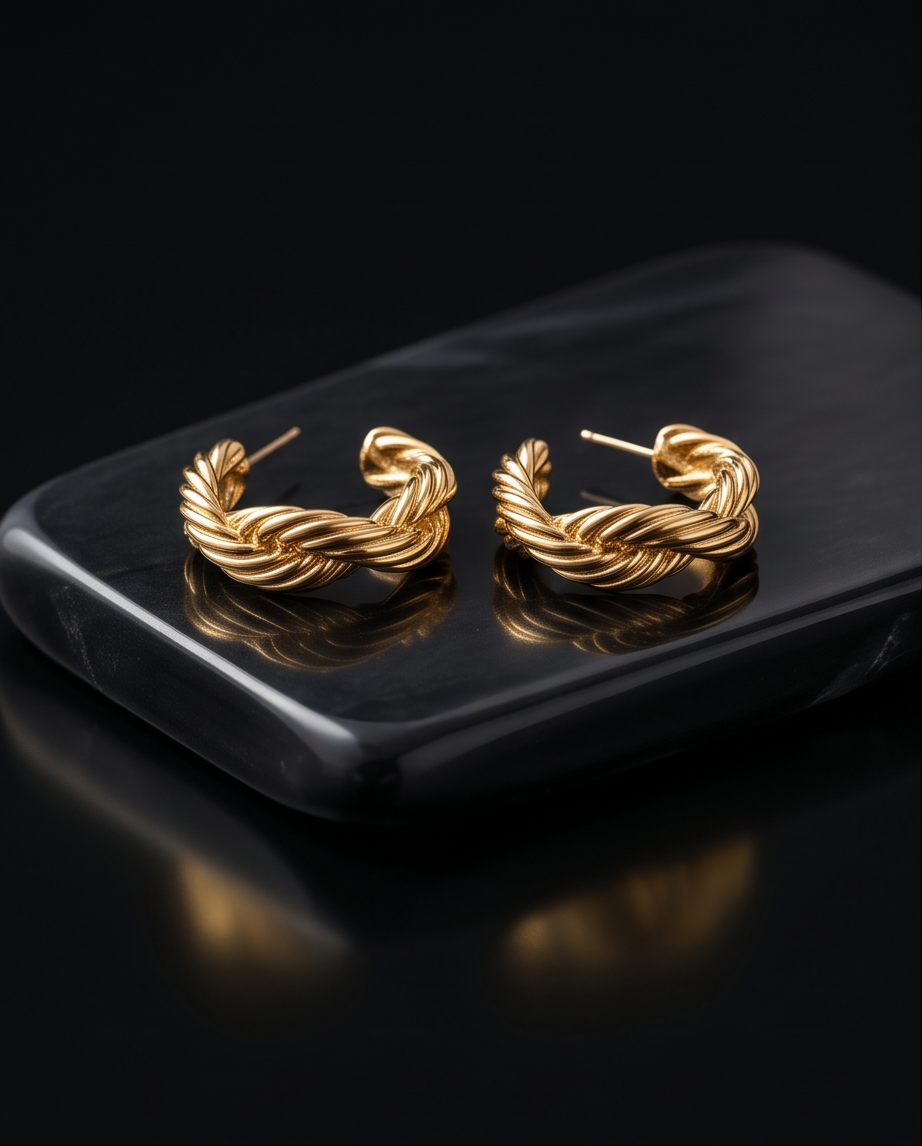 Gold Twisted Rope Hoop Earrings close-up detail