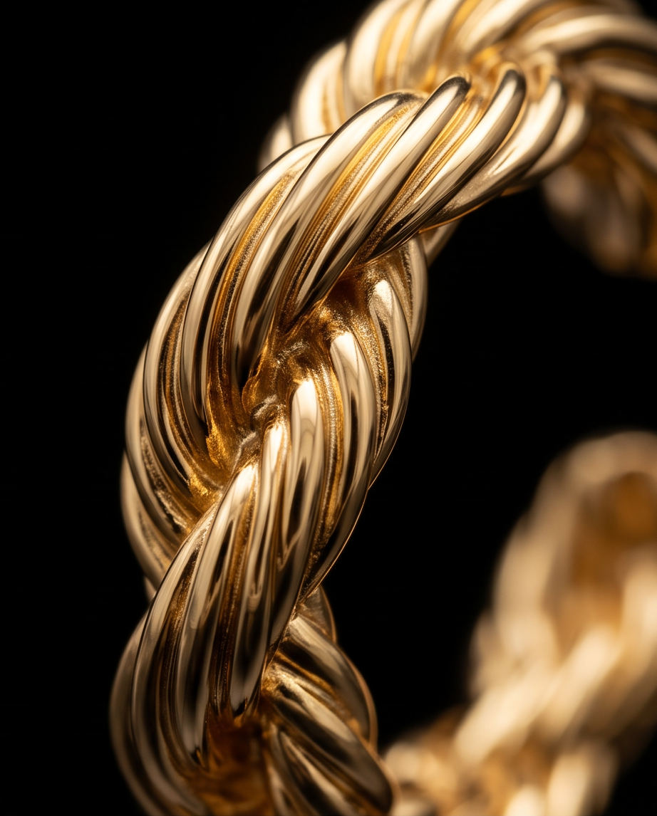 Gold Twisted Rope Hoop Earrings on black tray