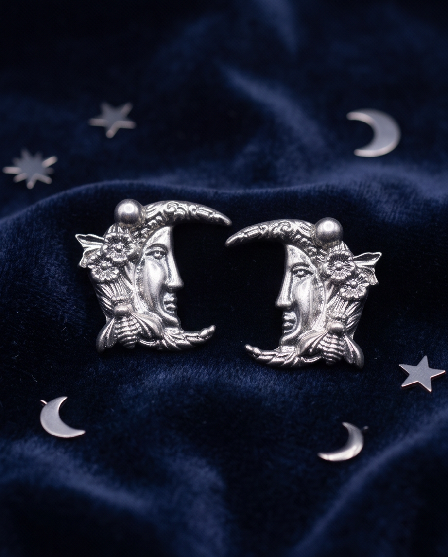 Celestial Moon Goddess Face Earrings
