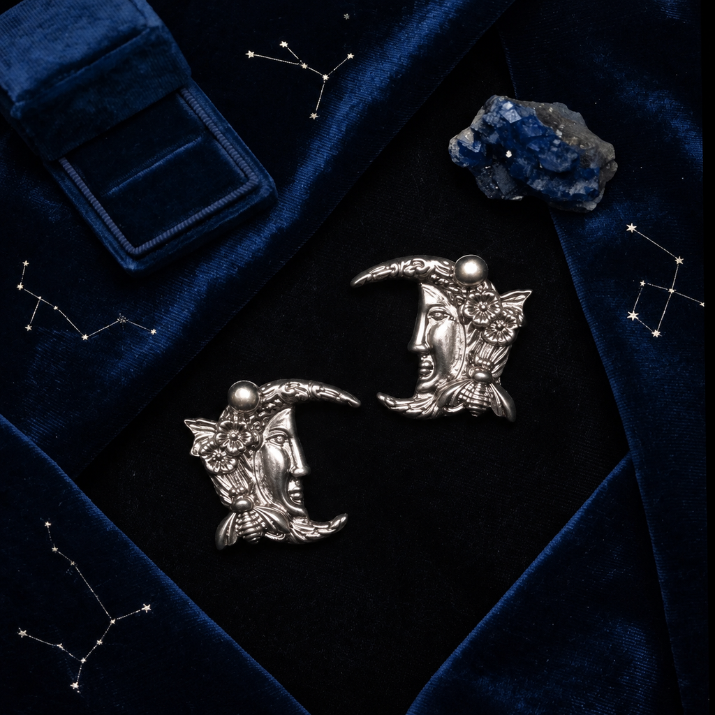 Celestial Moon Goddess Face Earrings