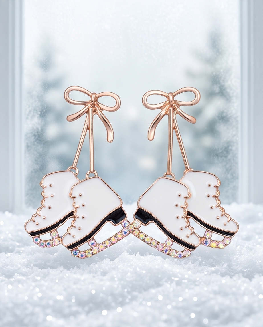 Ice skate drop earrings on ice with crystal blade detail