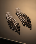 Crystal and jet black fringe chandelier earrings, pair