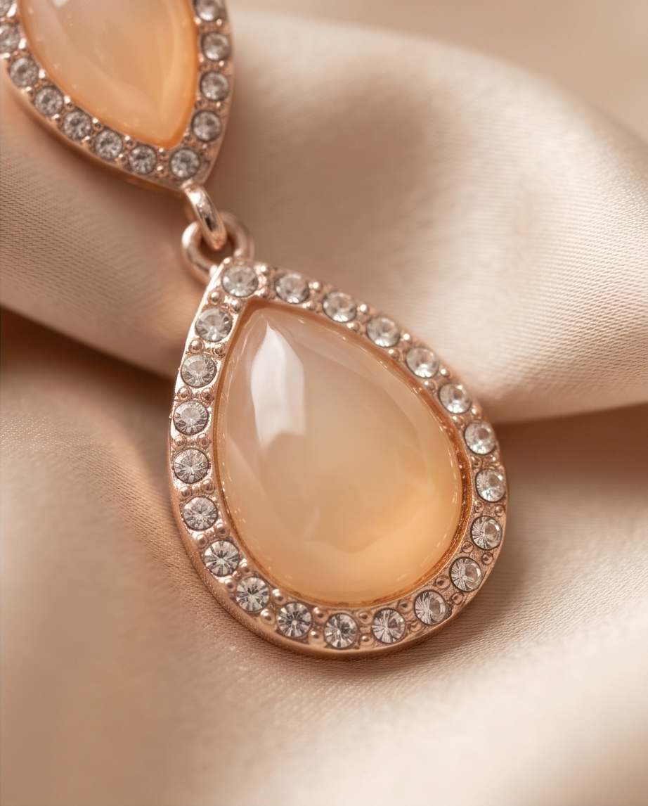 Peach Teardrop Crystal-Trim Drop Earrings