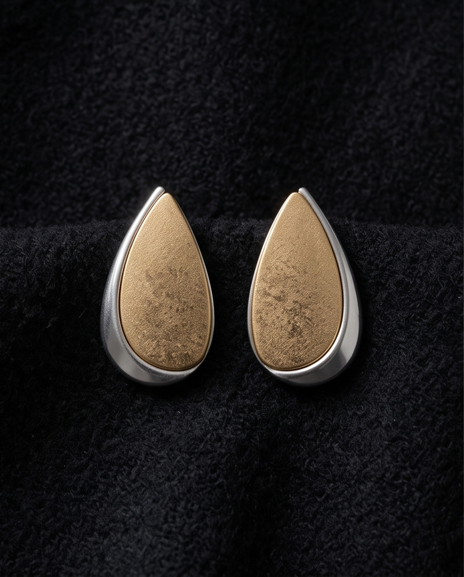 Gold & Silver Two-Tone Teardrop Stud Earrings