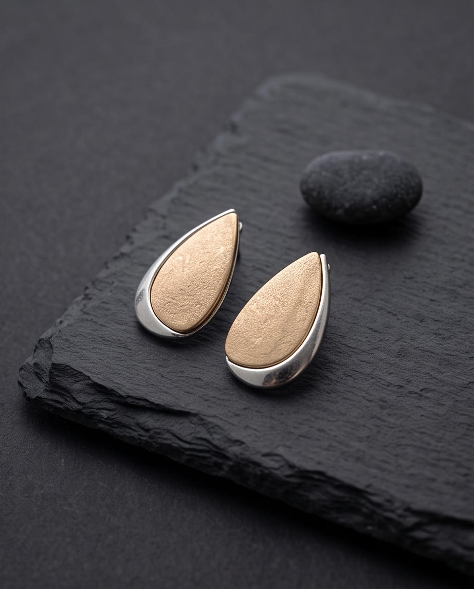 Gold & Silver Two-Tone Teardrop Stud Earrings