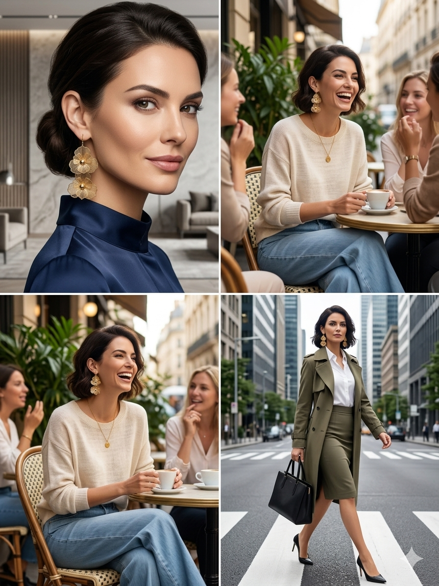 Gold Double Bloom Drop Earrings