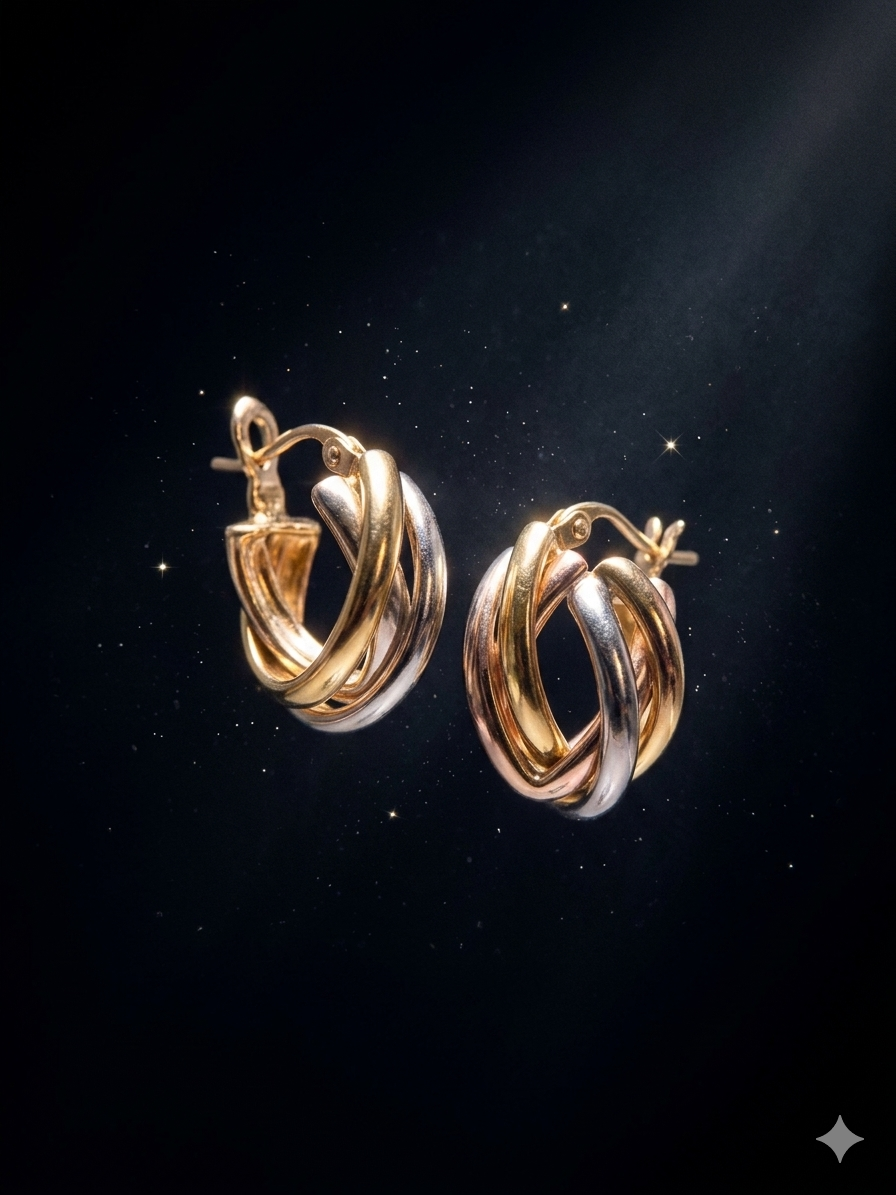 Tri-Tone Twisted Hoop Earrings