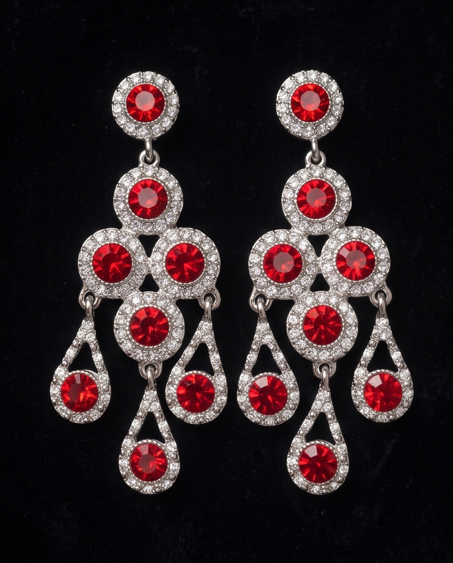 Close-up of red faceted details and clear surrounds
