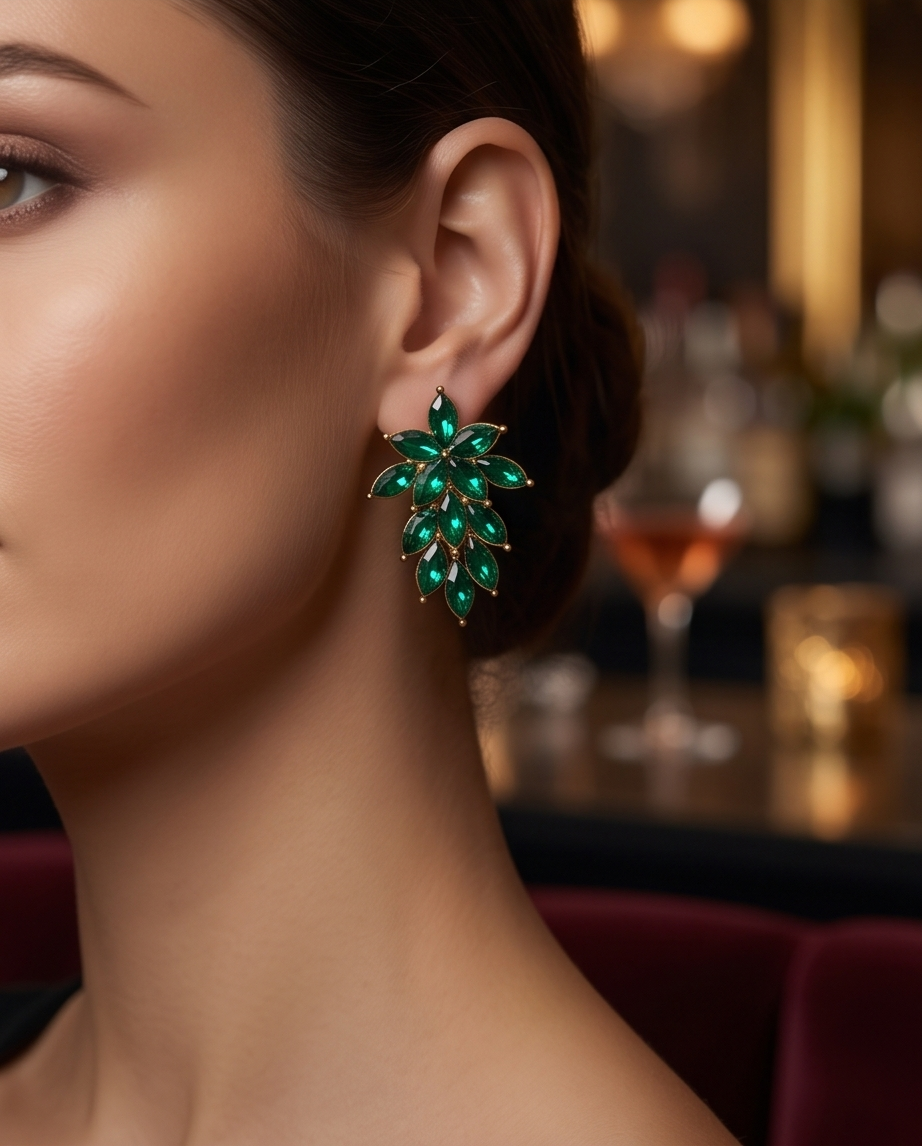 Emerald Green Floral Drop Earrings