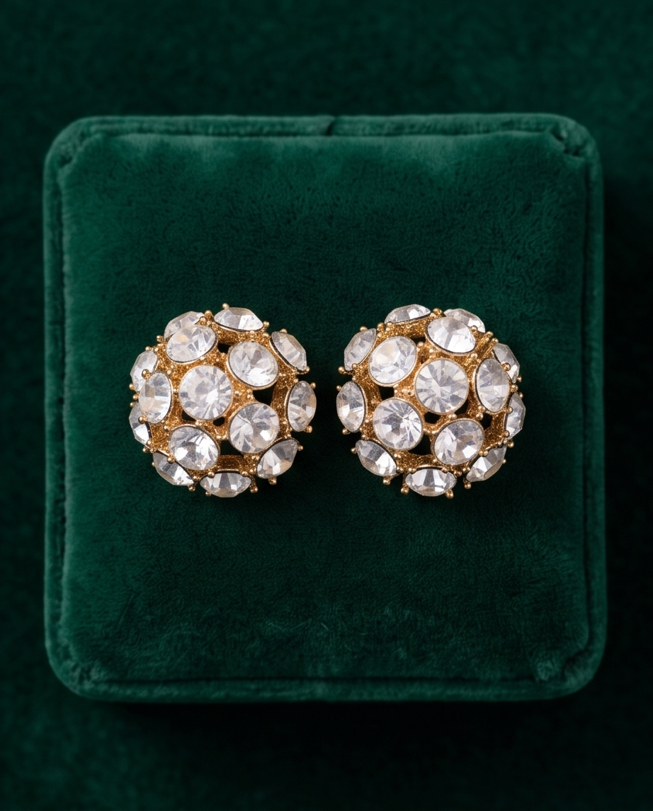 Model wearing rounded clear-stone-effect cluster stud earring