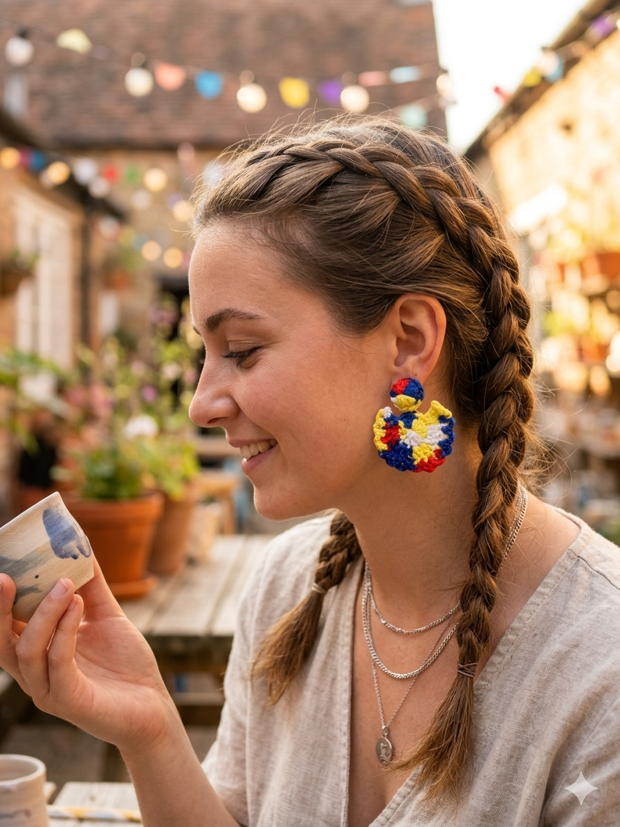 Multicolour Crochet Pin Earrings