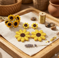 Sunflower Beaded Double Drop Earrings