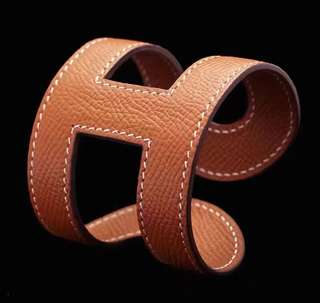 Tan Leather H-Cutout Wide Cuff Bracelet