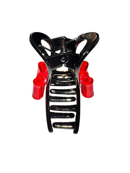 Black Open-Frame Red Bow Hair Claw Clip
