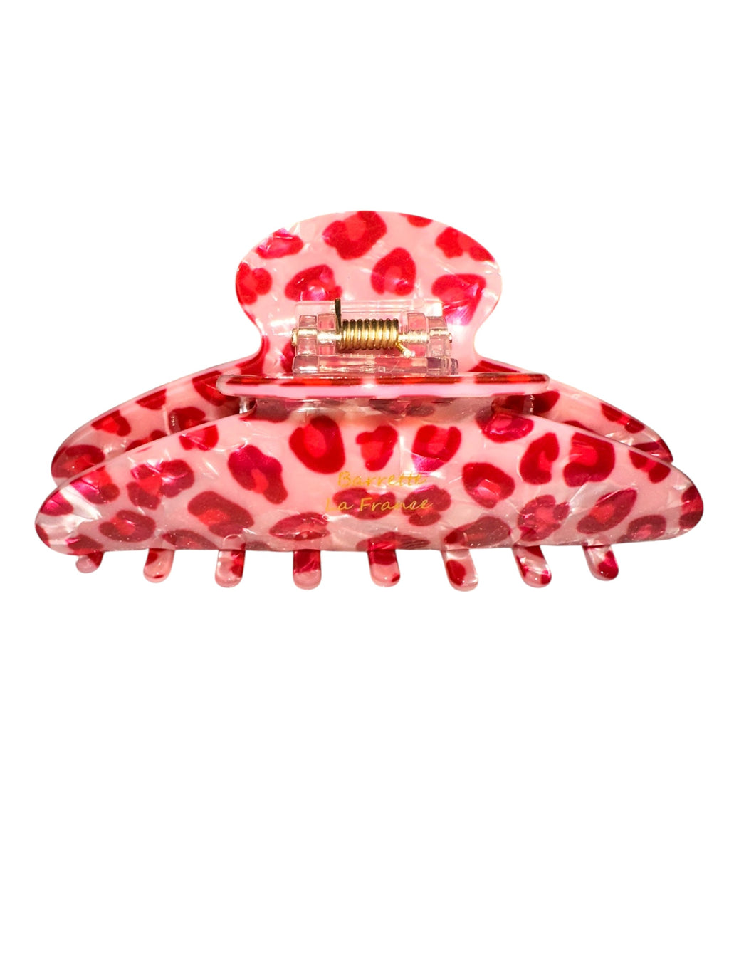 Pink Leopard Print Gold Spring Hair Claw Clip