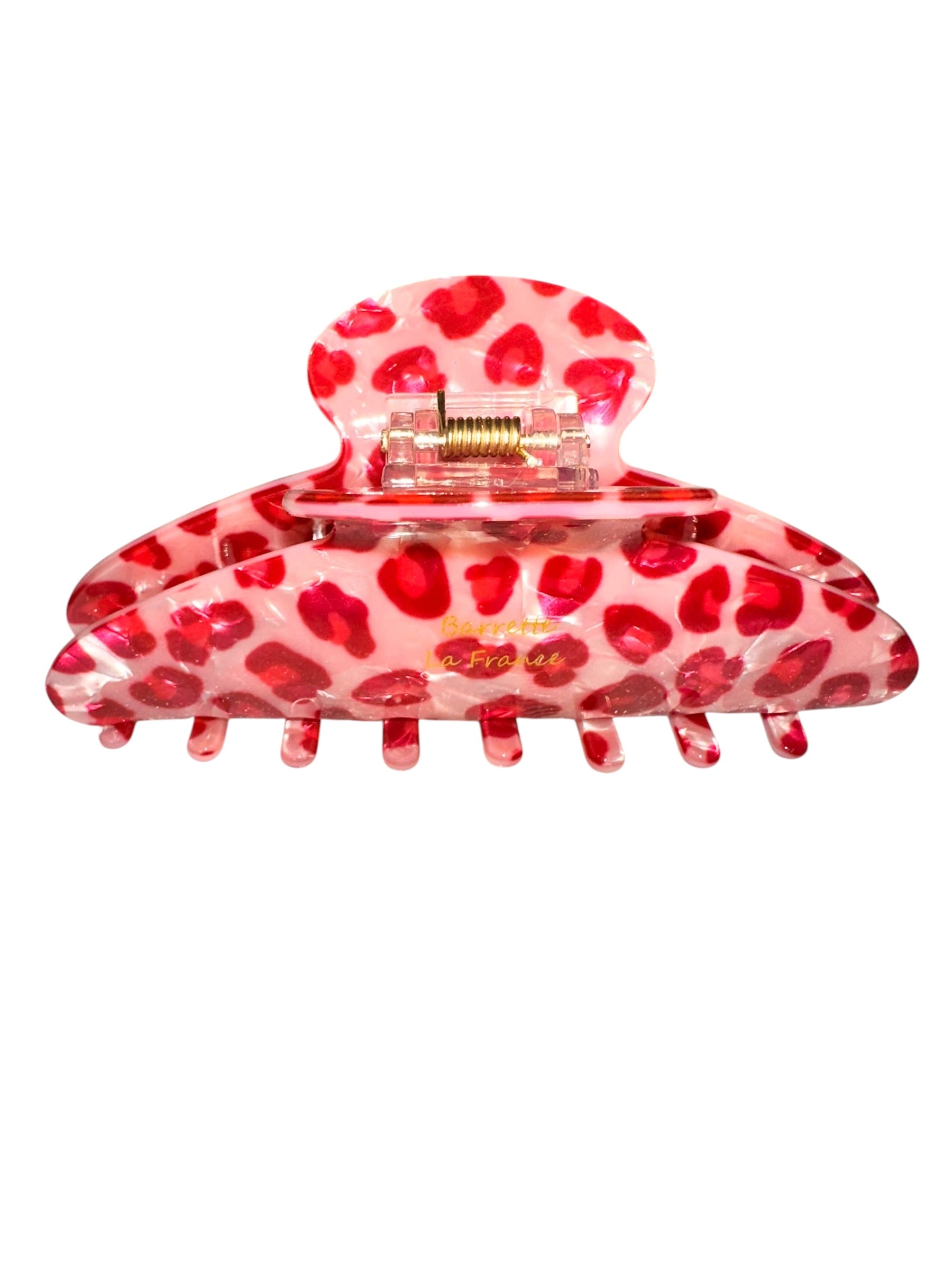 Pink Leopard Print Gold Spring Hair Claw Clip
