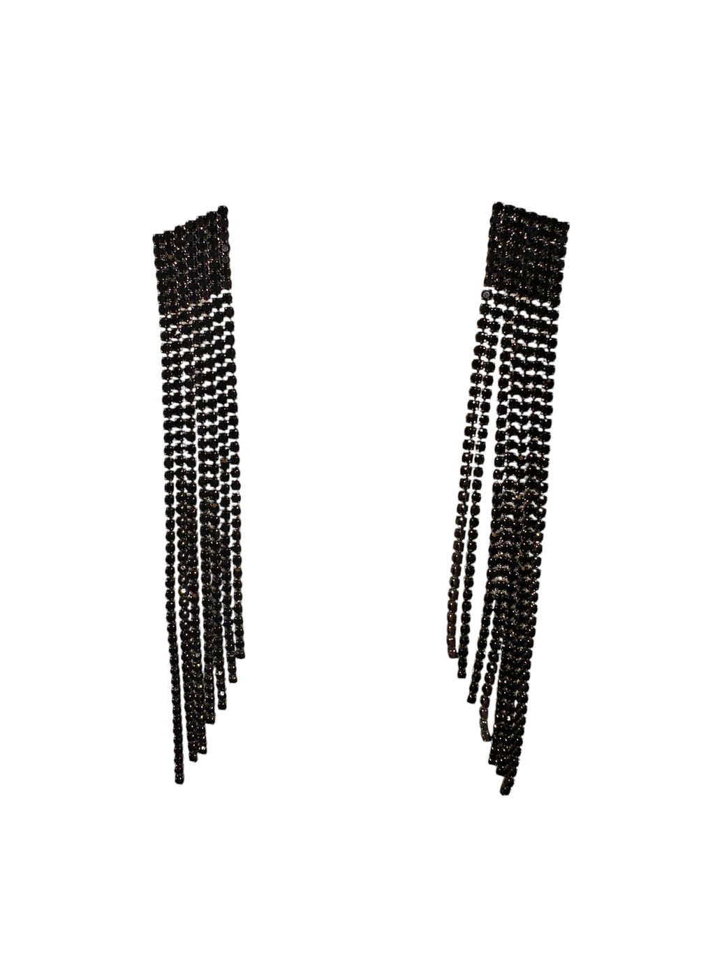 Jet Black Crystal Fringe Drop Earrings